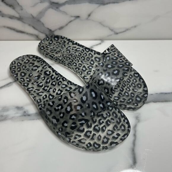 Beach by Matisse EUC Women's Clear Leopard Jelly Slides Sol Sandals Sz 8 - Picture 1 of 3